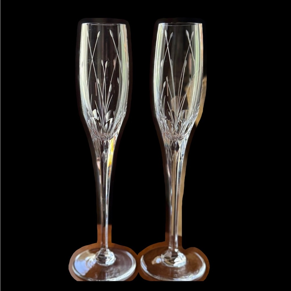 2 Mikasa Glade Crystal Champagne Flutes 10 3/4 “  bride groom toast bridal